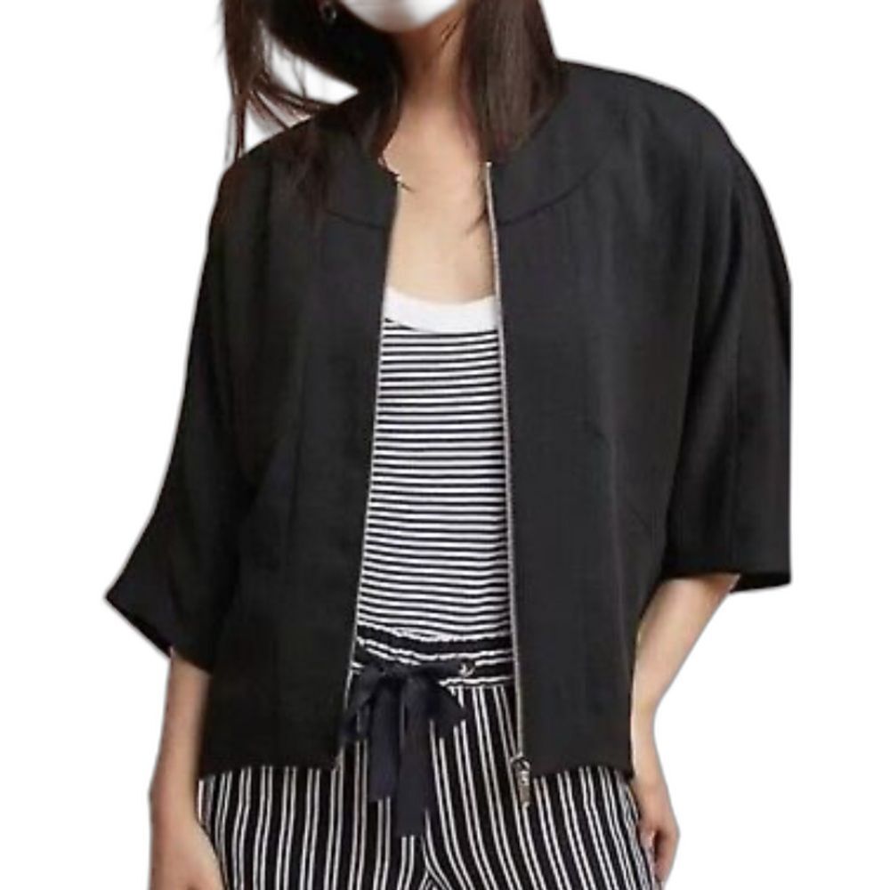 Anthropologie Cartonnier Black Crepe Modern Full-Zip 3/4 Sleeve Jacket Size S